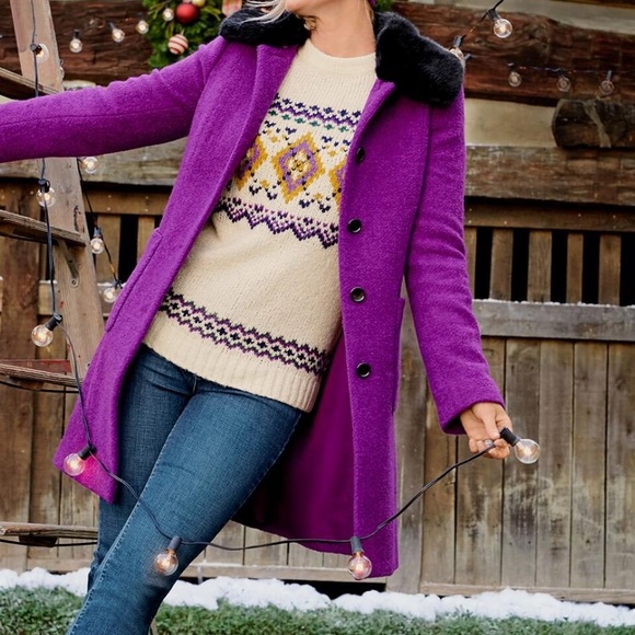 Talbots Cream Purple Fair Isle Wool Mockneck Sweater Petite - Picture 6 of 10